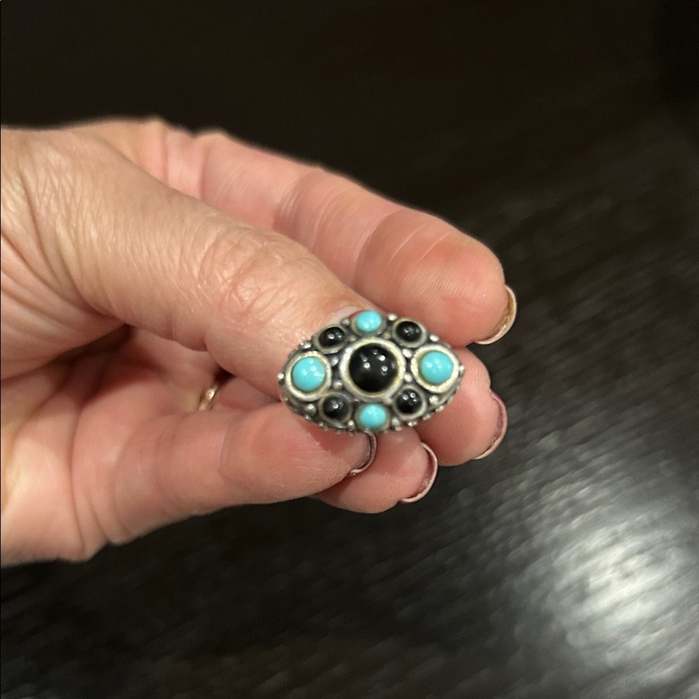 Sterling Silver Onyx and Turquoise Ring- Size 7 - Picture 5 of 5